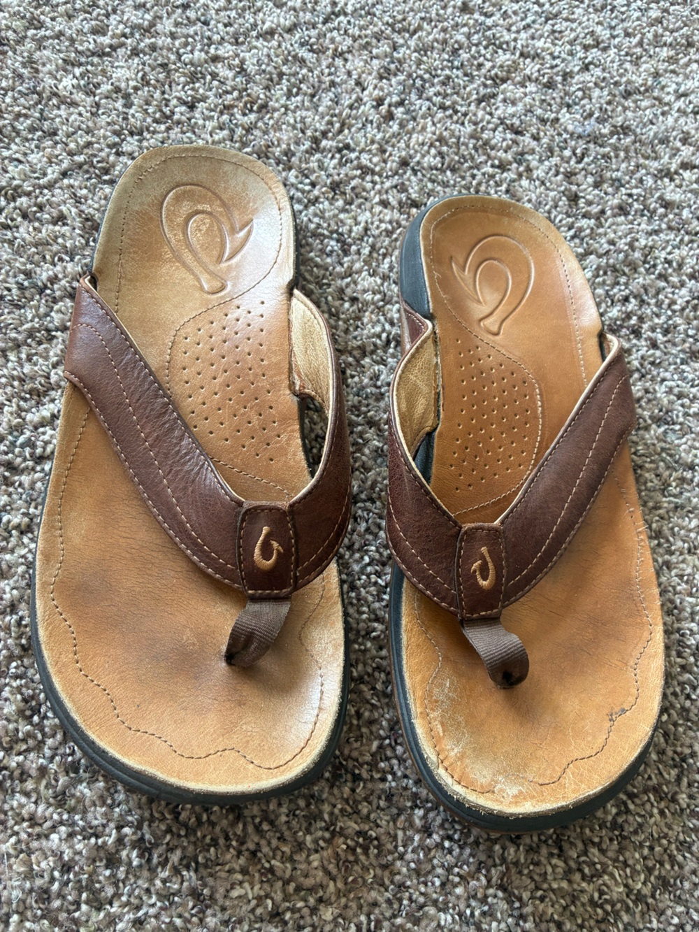 Olukai Hiapo Men's Brown Leather Flip Flop Sandals Size 8
